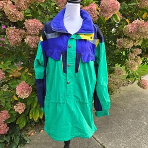 VTG Nordica Classics Snowboard Ski Men's Jacket XL Green Blue Colorblock Hood